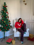 Women Winter Pajama Set Red deer Hoodie + Dark Blue x Red Checkered Pants